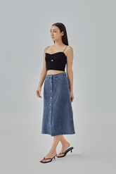 Cherie Denim Button-Up Skirt in Dark Denim